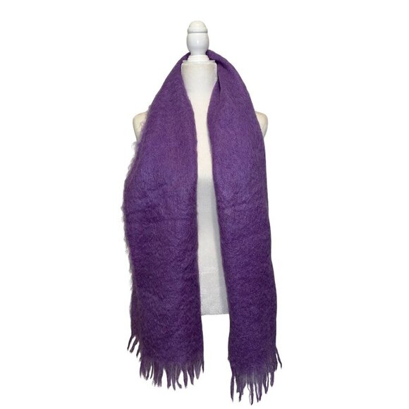 Vintage Glentana Purple Mohair Wool Scarf With Fringe - Picture 1 of 8